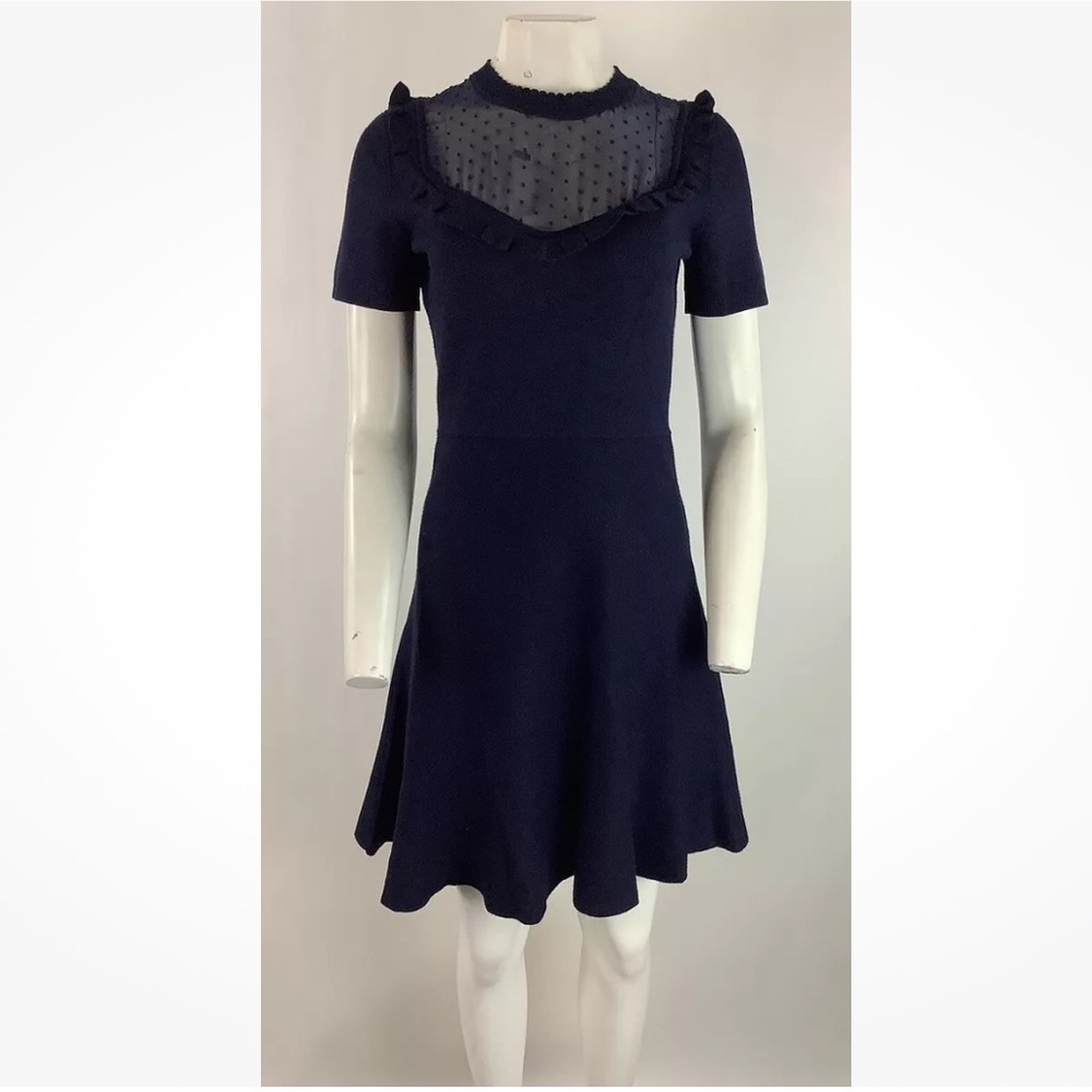 Draper James Sz M Yoke A-Line Sweater Dress Blue Viscose Polyester